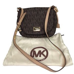 Michael Kors Brown Signature Coated Canvas and Leather Flap Crossbody Bag